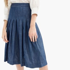 J Crew Pleated Chambray Denim Midi Skirt